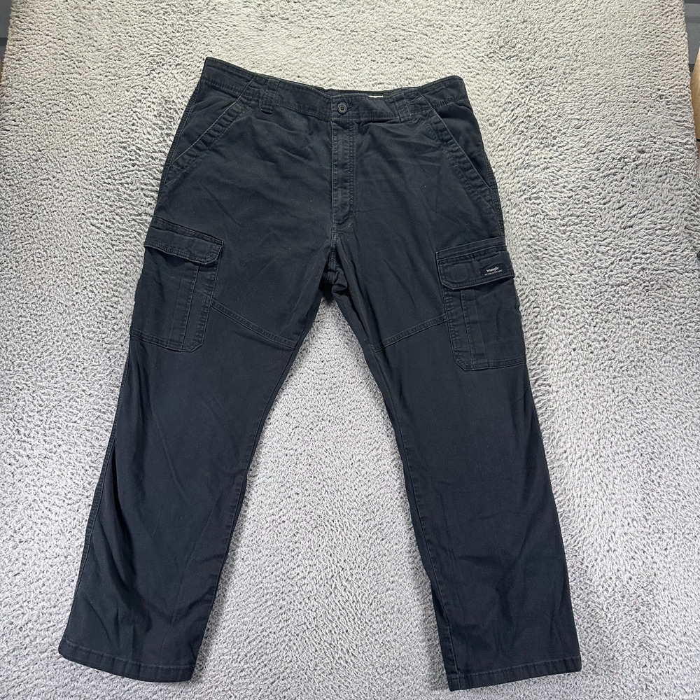 Wrangler Pant Men's 38x30 Black Cotton Cargo Straight Relaxed Workwear Stretch